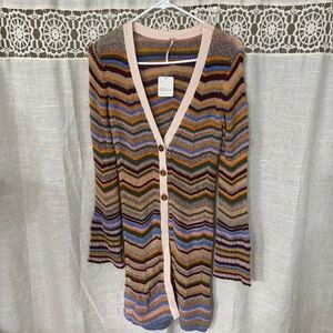 Free People  womans Dust In the Wind multi color button up sweater NWT  S